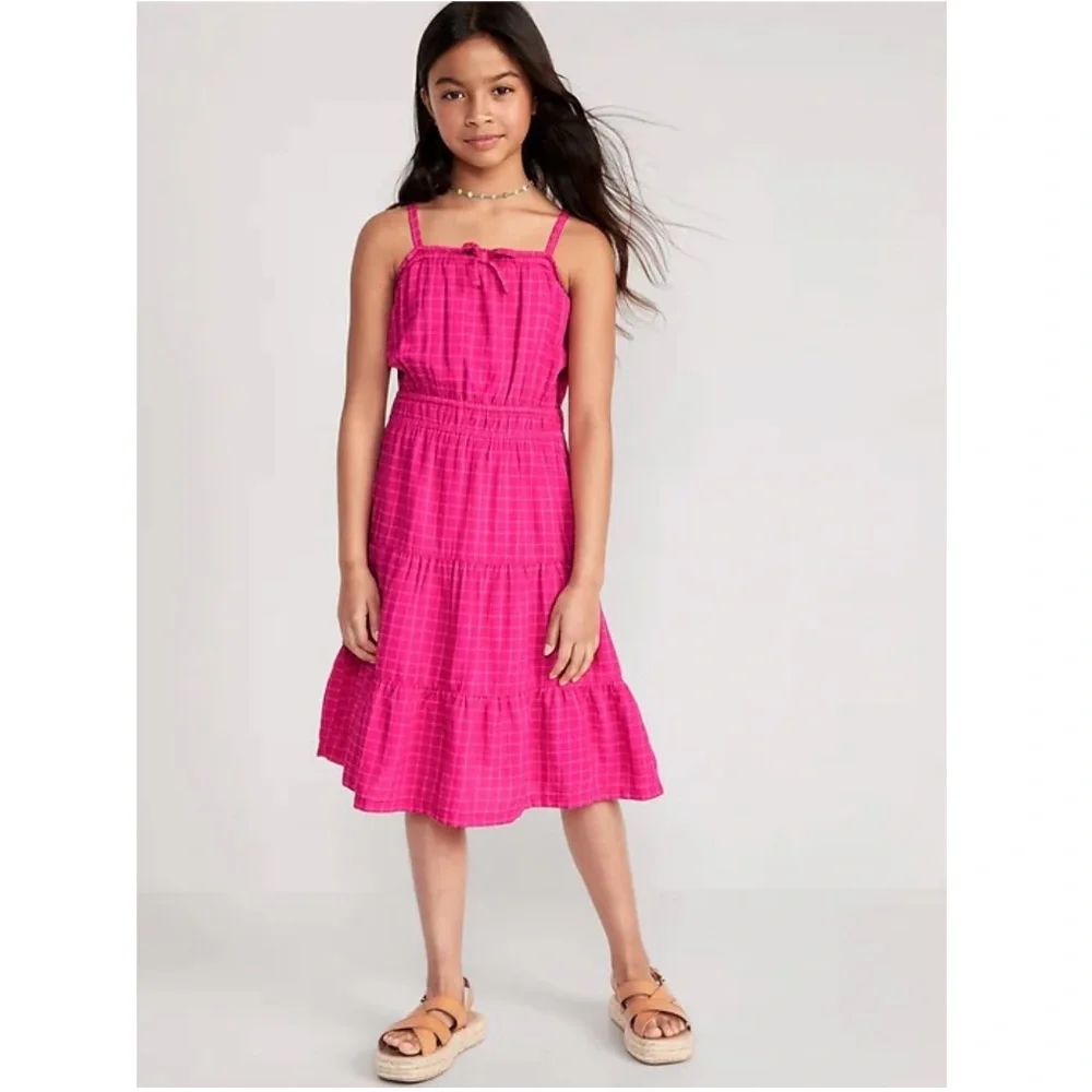 Old Navy Girl's Pink Flower Trail Sleeveless Ruffle Trim Midi Dress Small